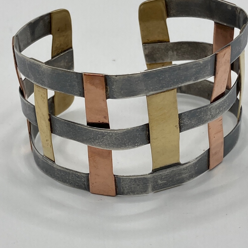 RLM, Robert Lee, Morris, artesian basket weave bracelet, cuff, copper 925 silver